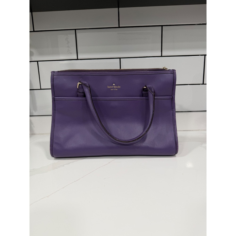 Kate Spade‎ New York Purple Leather Satchel Zip Top Tote Bag Silver Hardware